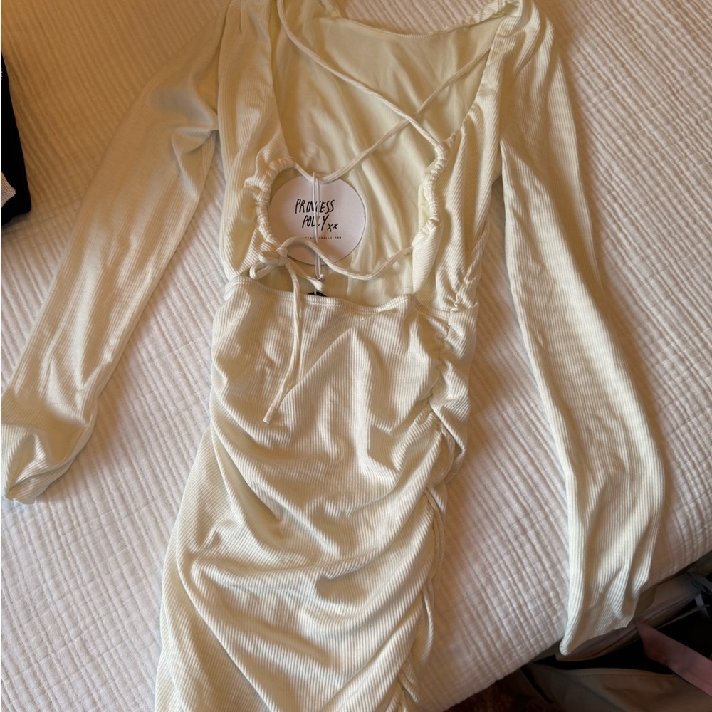 White Longsleeve Backless Dress